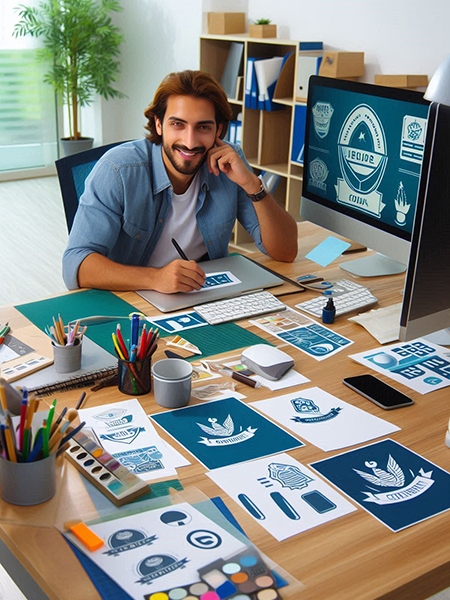 Image of a man designing a logo for a client